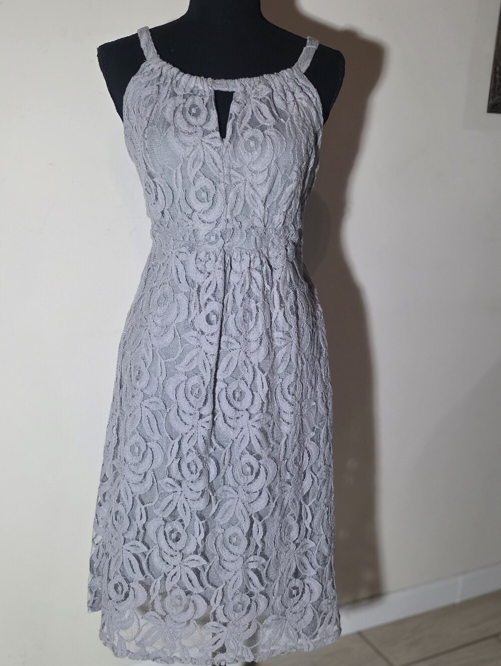 INC International Concepts Gray Lace Midi Dress with Keyhole Neck (Size L)